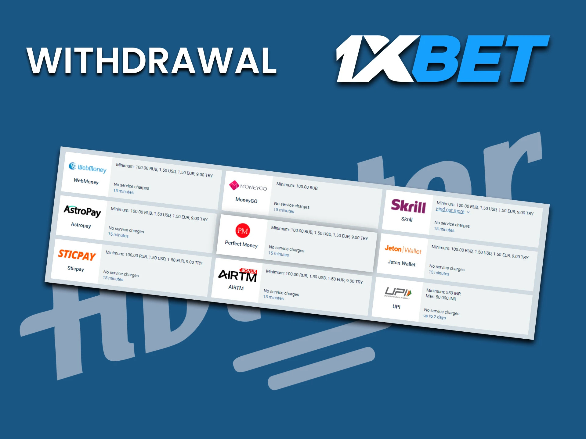Choose your withdrawal method on 1xbet for Aviator.
