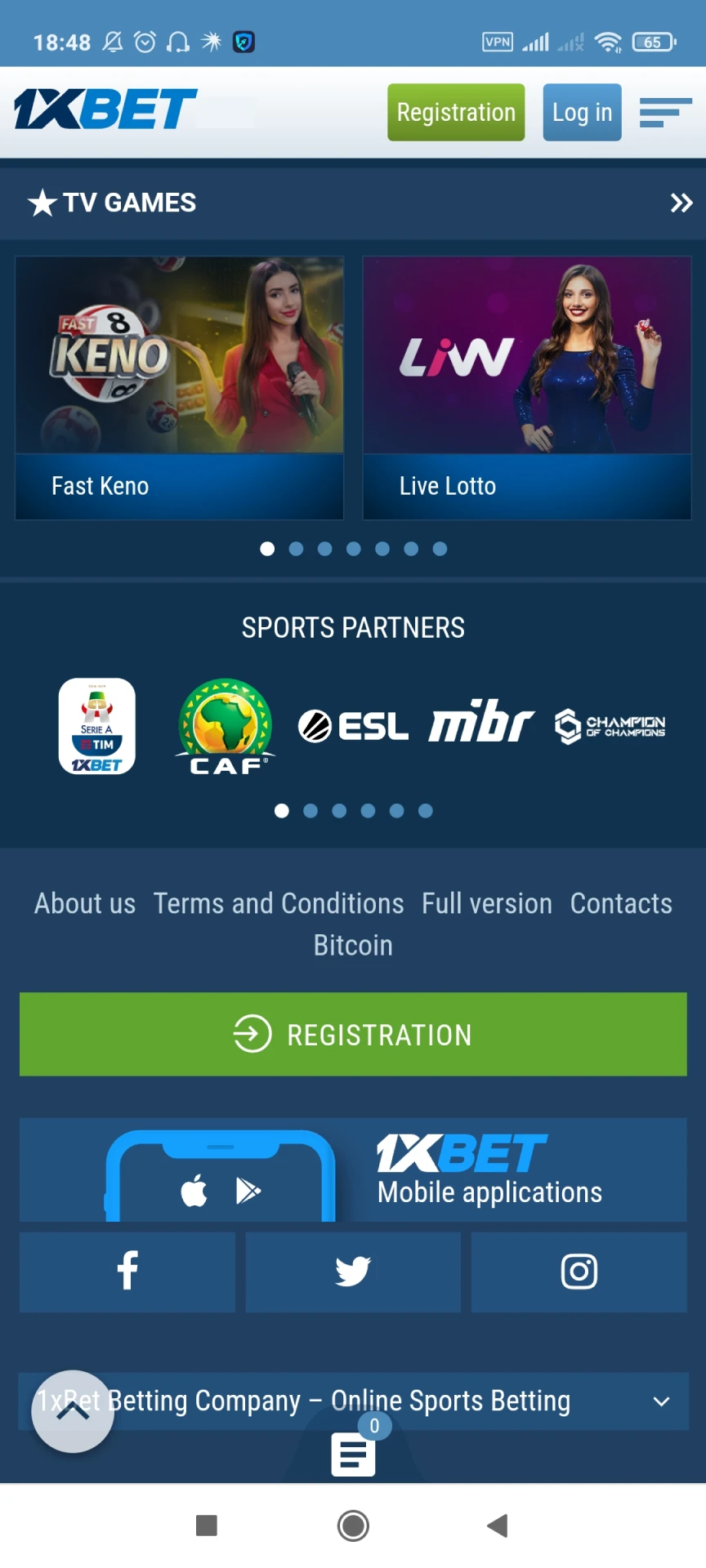 Find the 1xbet app to download on Android.