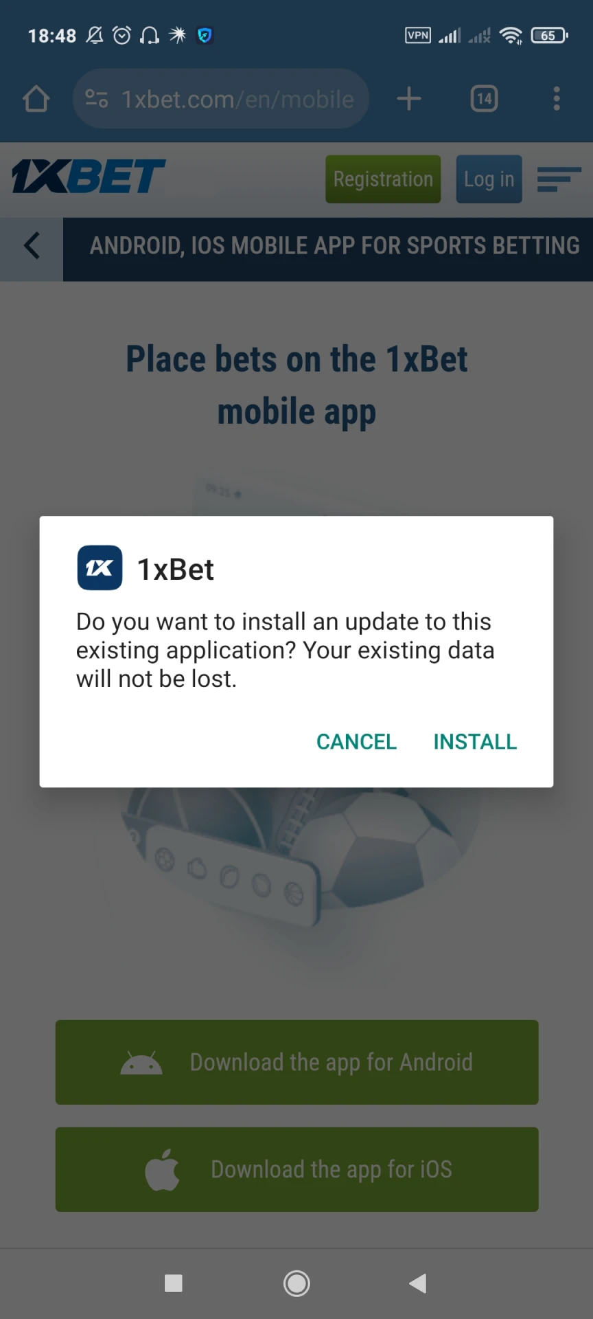 Start installing the 1xbet application for Android.