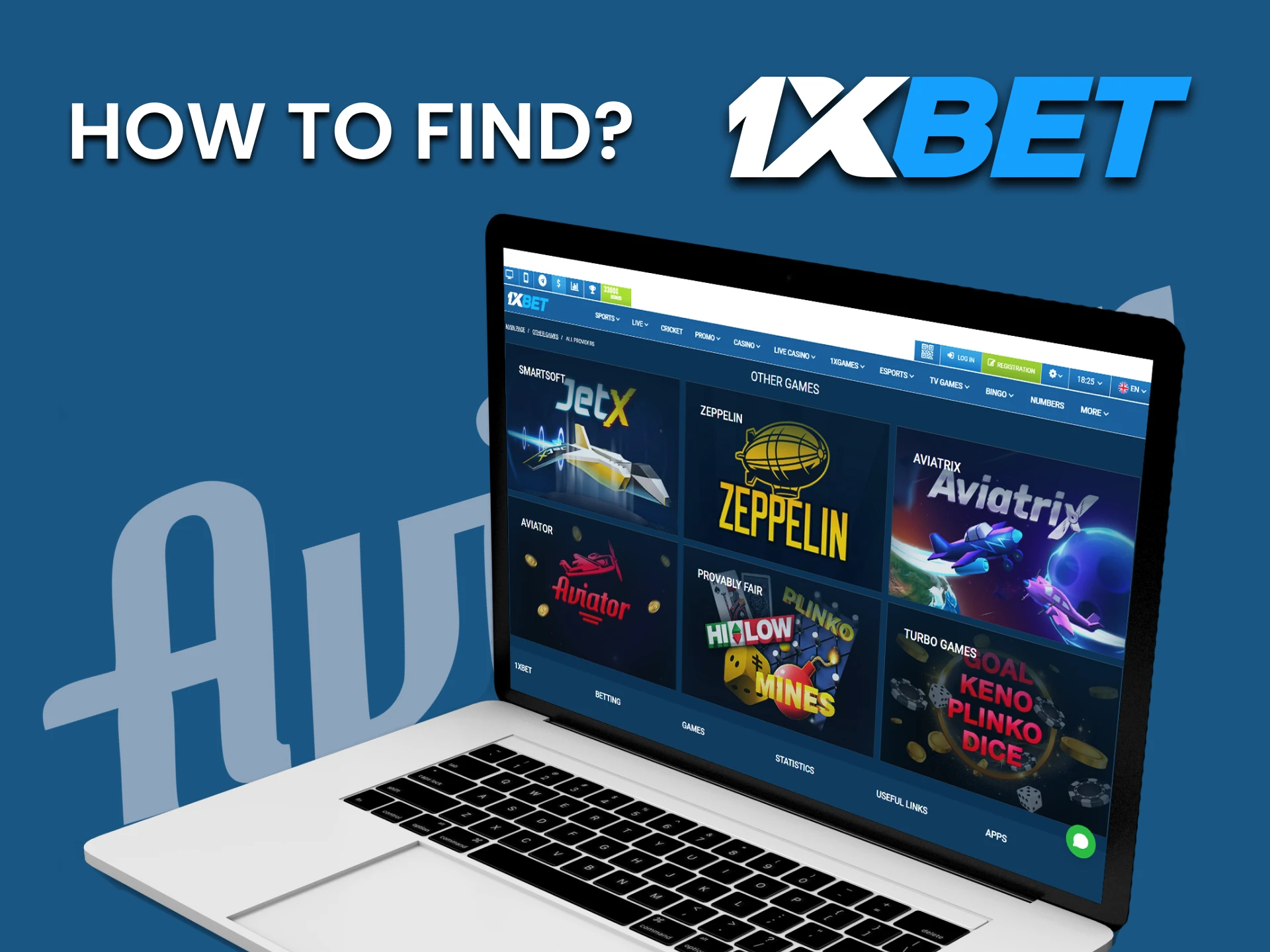 افتح لعبة Aviator على 1xBet واختر الوضع التجريبي.