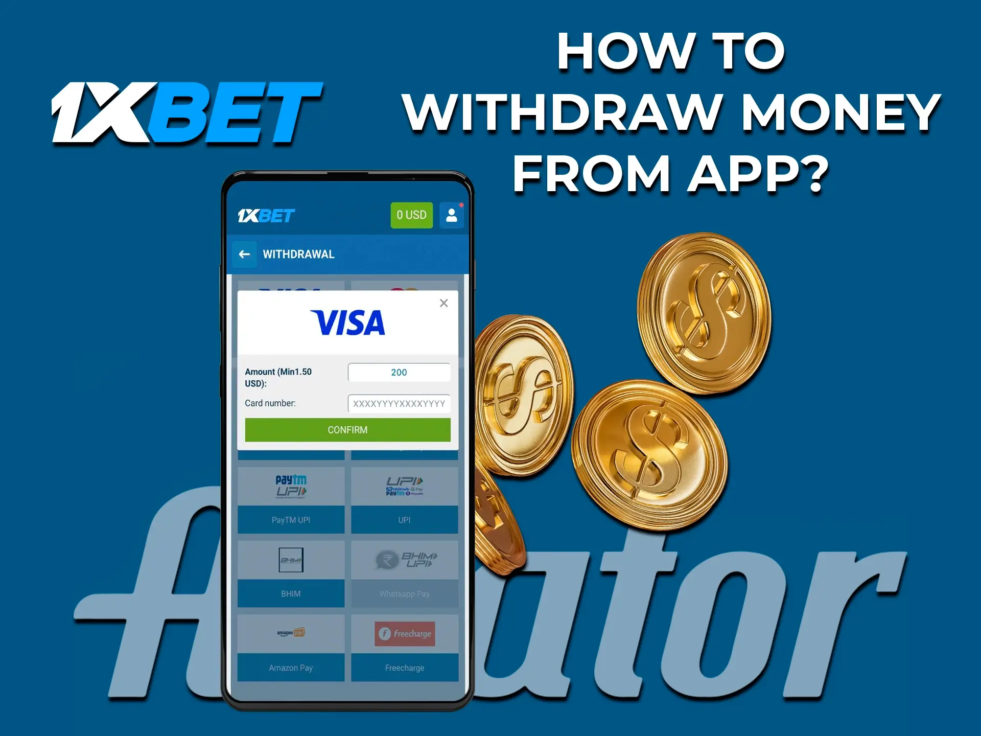 The 1xBet app allows its customers to withdraw funds in minutes.