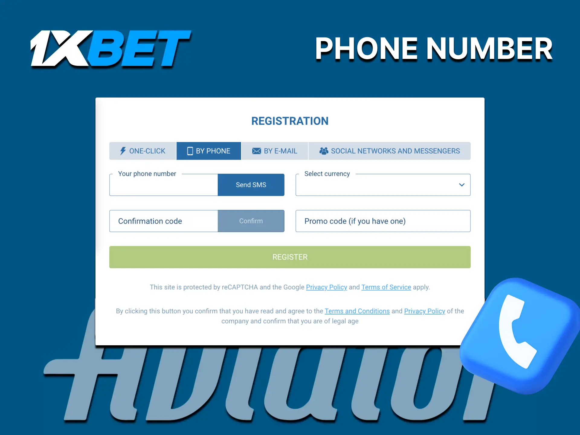 يمكنك إنشاء حساب 1xBet باستخدام رقم هاتفك.